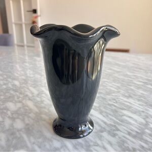 Black Ruffled Ceramic Vase 7”